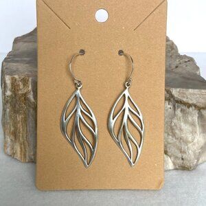 Sterling Silver 925 2" Long Pierced Leaf Foliage Dangle Drop Earrings